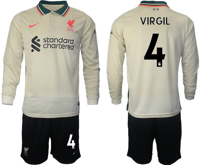 Men 2021-2022 Club Liverpool away cream Long Sleeve #4 Soccer Jersey